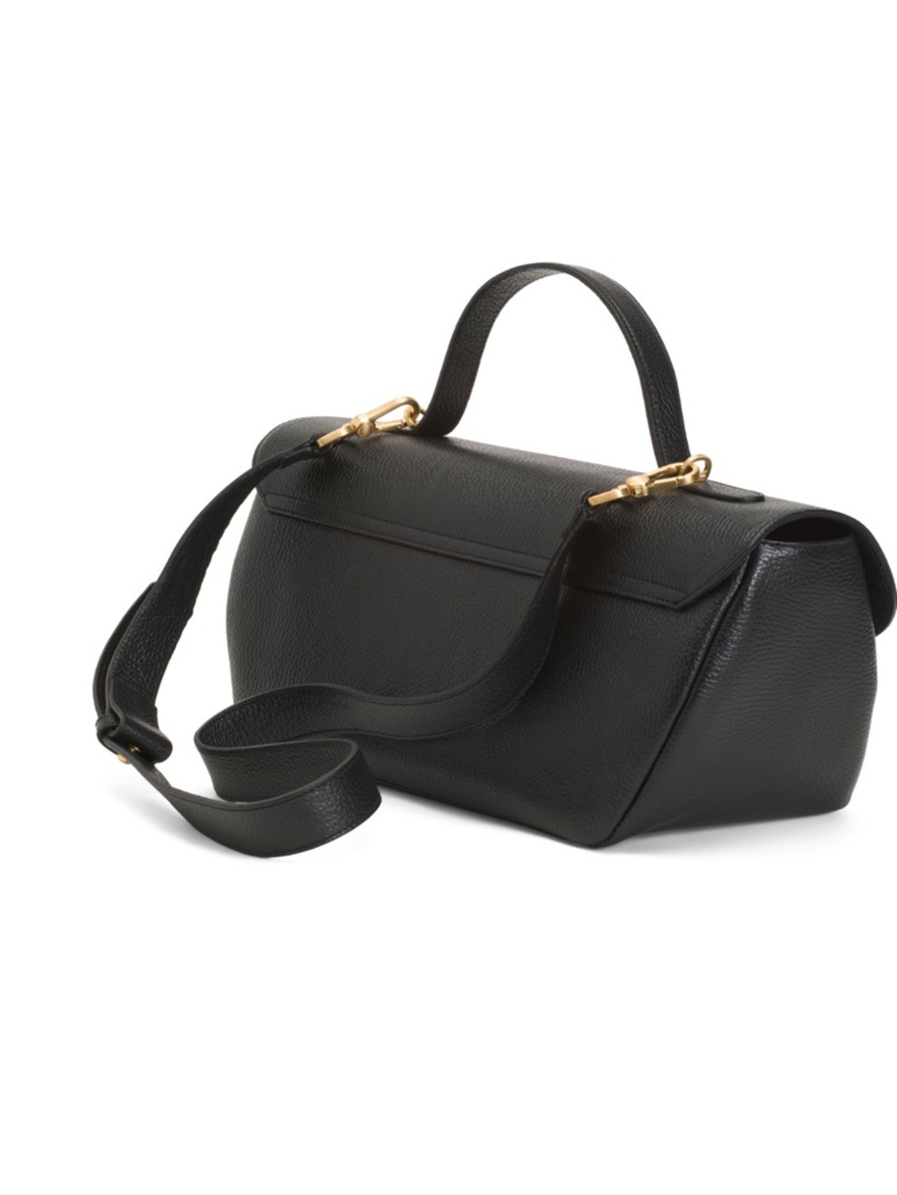Arcadia Black Pebbled Leather East West Shoulder Bag with Gold Accent - Picture 4 of 8